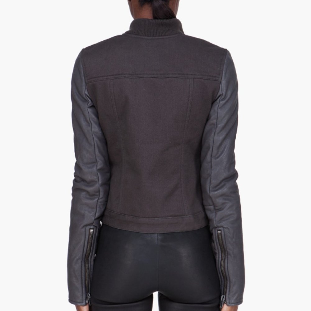 T by Alexander Wang bomber leather sleeve jacket - Picture 10 of 12